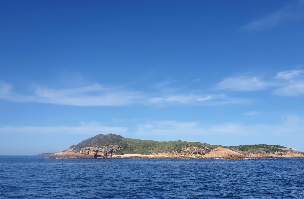 Rounding the island to our anchorage on the left